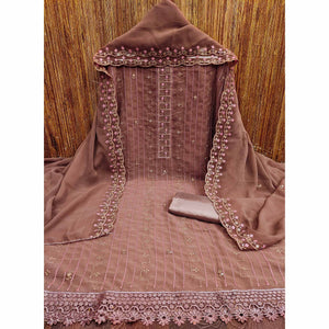 Brown Sequins Embroidered Georgette Dress Material