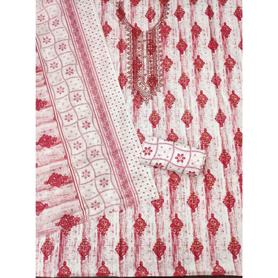 Gajari Pink Printed With Embroidered Cotton Blend Dress Material