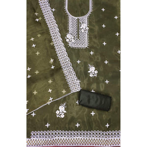 Mehandi Green Floral Embroidered Organza Dress Material