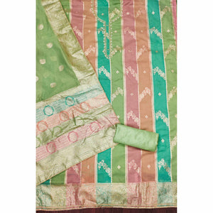 green-floral-woven-with-hand-embroidered-jacquard-dress-material