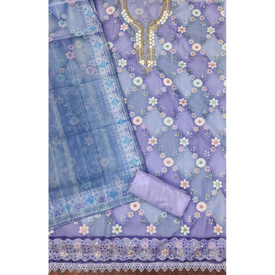 Light Purple Floral Sequins Embroidered Organza Dress Material