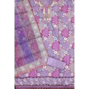 Lavender Floral Sequins Embroidered Organza Dress Material