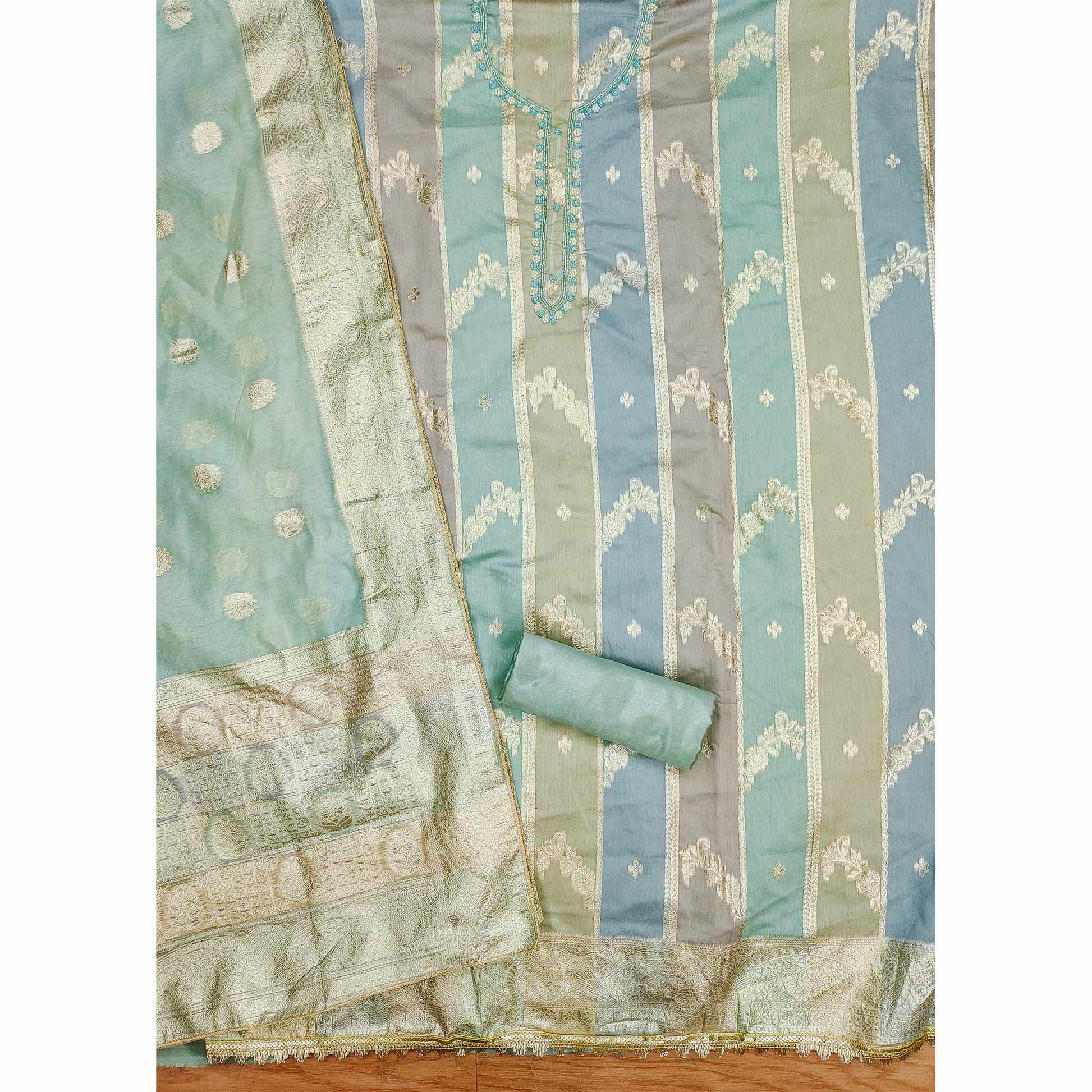 green-floral-woven-with-hand-embroidered-jacquard-dress-material-1