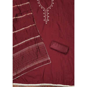Maroon Hand Embroidered Cotton Blend Dress Material