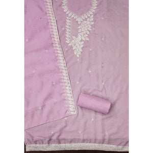 Light Lavender Floral Embroidered Cotton Blend Dress Material
