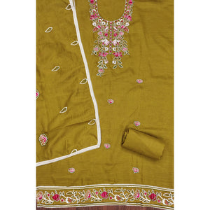 Mehendi Green Floral Embroidered Cotton Blend Dress Material