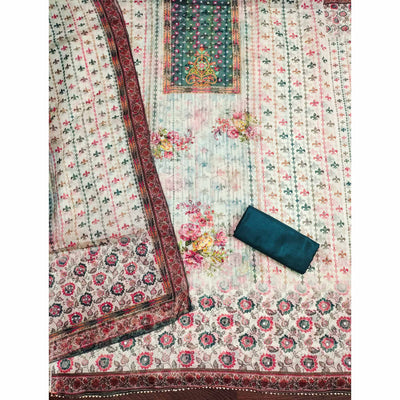 Morpich Floral Digital Printed With Diamond Work Organza Dress Material