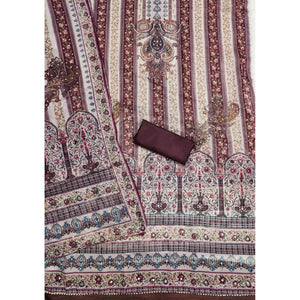 Dark Wine Floral Digital Printed With Diamond Work Organza Dress Material