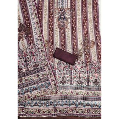 Dark Wine Floral Digital Printed With Diamond Work Organza Dress Material