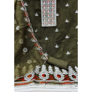 Mehendi Green Floral Embroidered Organza Dress Material