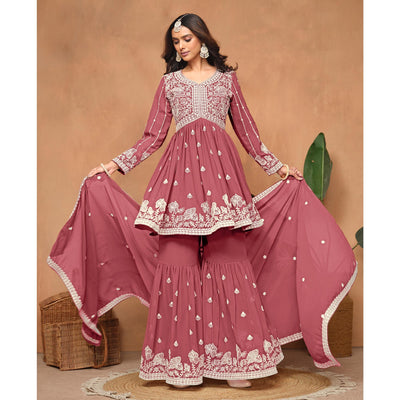 Mauve Floral Embroidered Georgette Semi Stitched Suit