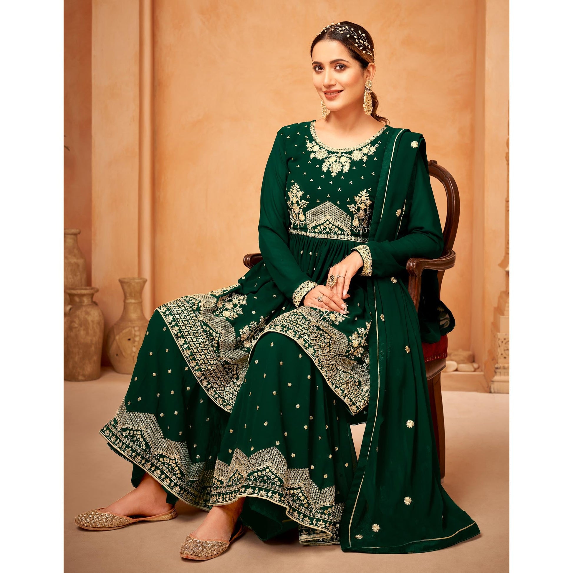 green-floral-sequin-embroidered-georgette-semi-stitched-suit