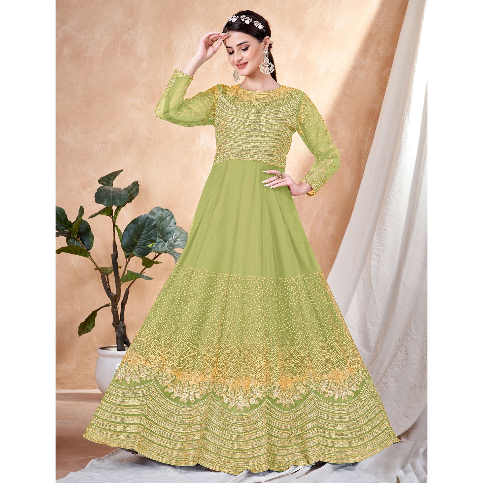 green-floral-embroidered-net-semi-stitched-anarkali-suit