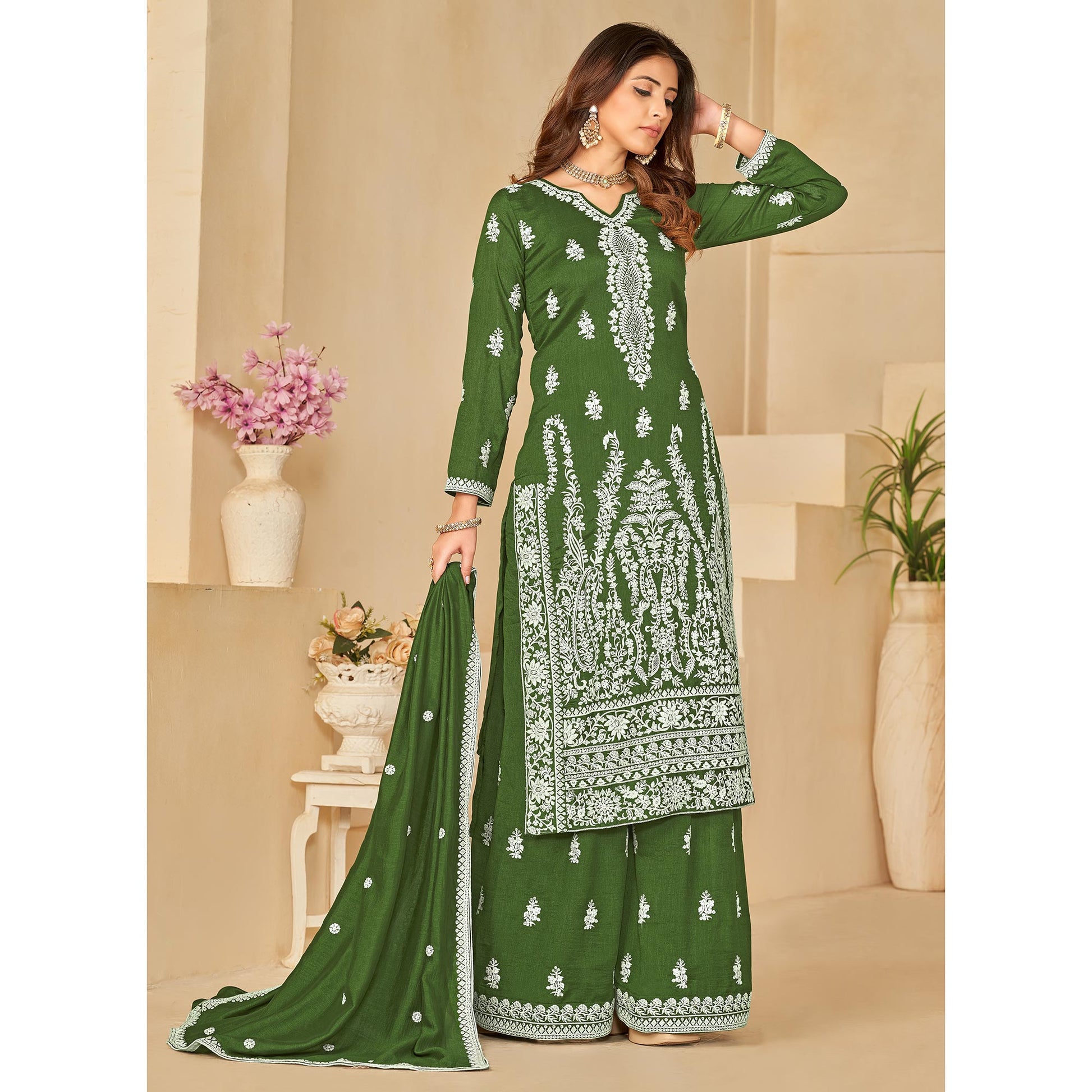 green-floral-embroidered-art-silk-semi-stitched-palazzo-suit