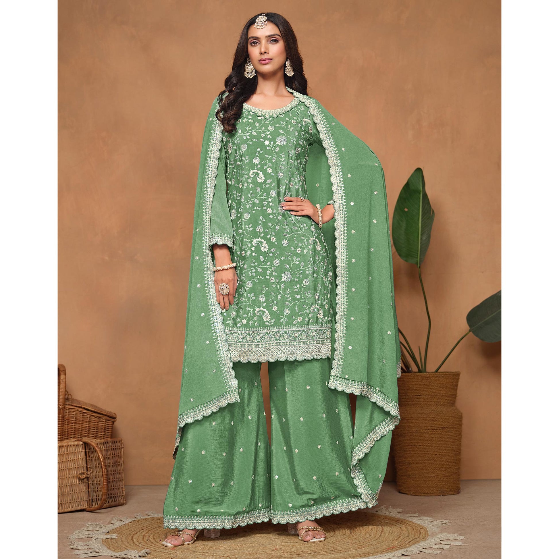 green-floral-sequins-embroidered-chinon-semi-stitched-palazzo-suit