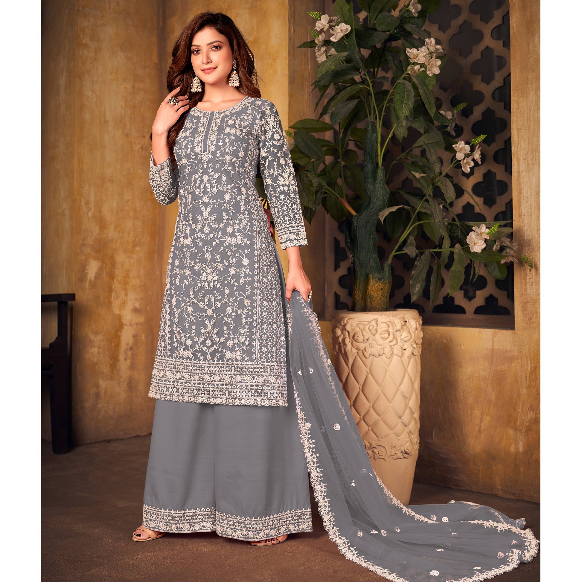 grey-floral-embroidered-net-semi-stitched-suit