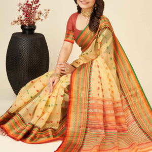 Light Yellow Zari Weaving Cotton Silk Saree