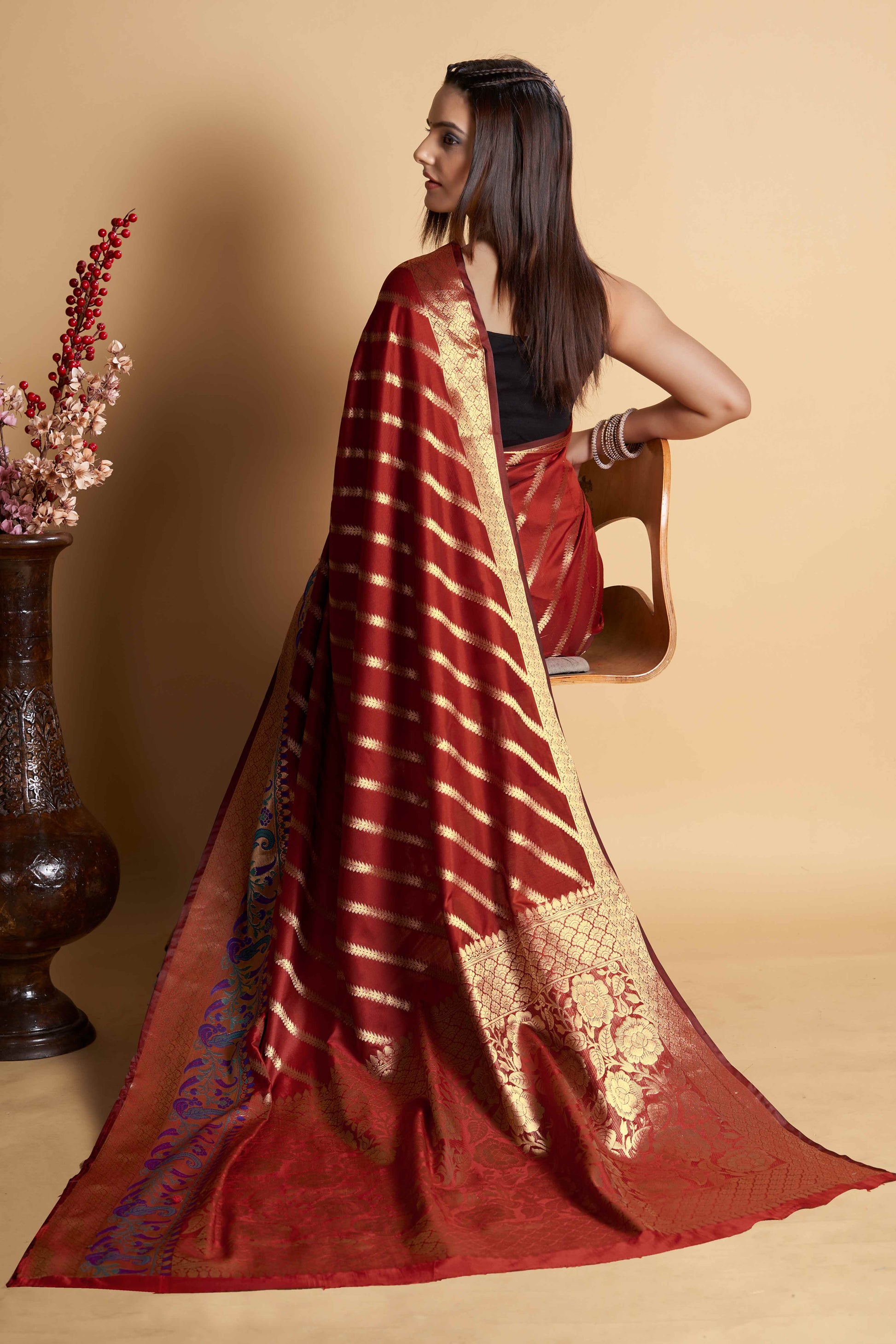 Maroon Zari Weaving Banarasi Silk Saree