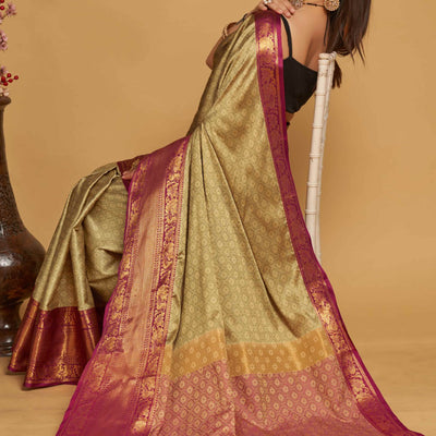 Light Brown Zari Weaving Banarasi Silk Saree