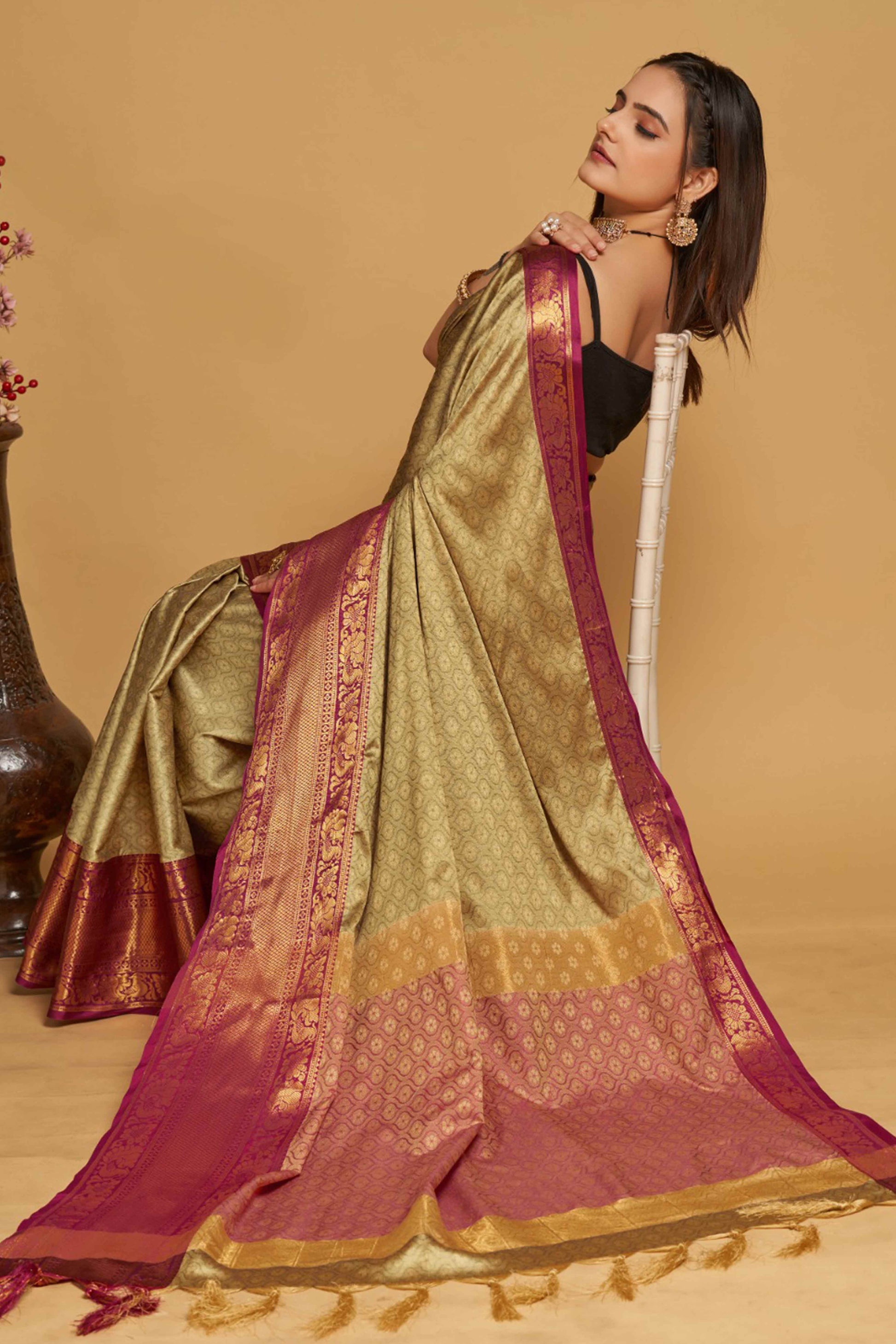 Light Brown Zari Weaving Banarasi Silk Saree