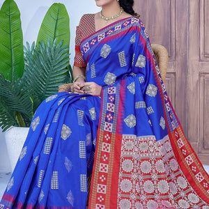 Blue Zari Weaving Cotton Silk Saree
