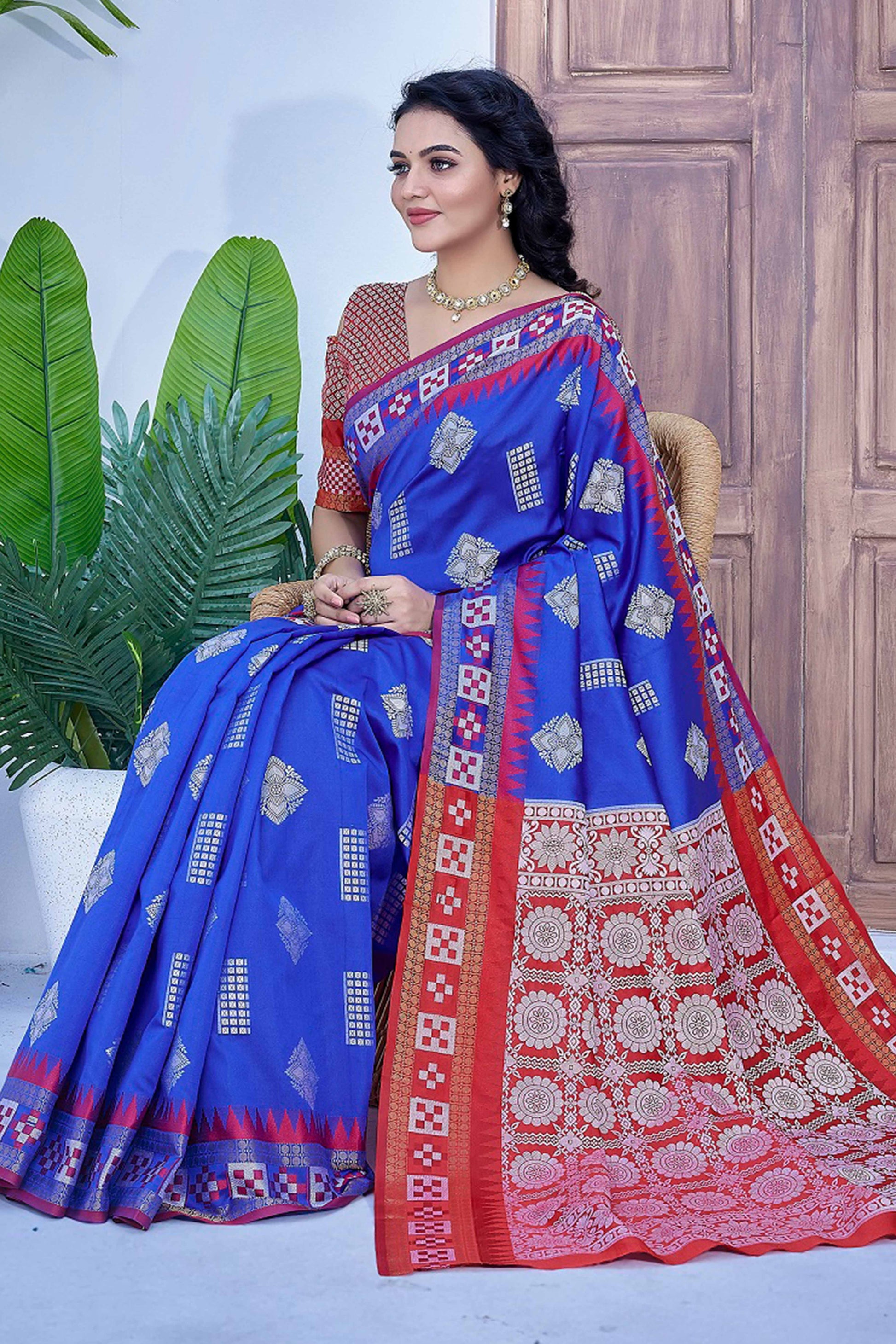 Blue Zari Weaving Cotton Silk Saree