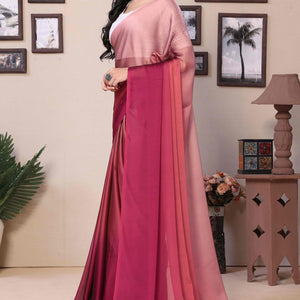 Magenta Solid Satin Ready To Wear Ombre Saree