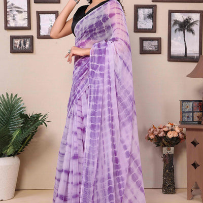 Lavender Shibori Printed Georgette Ready To Wear Saree