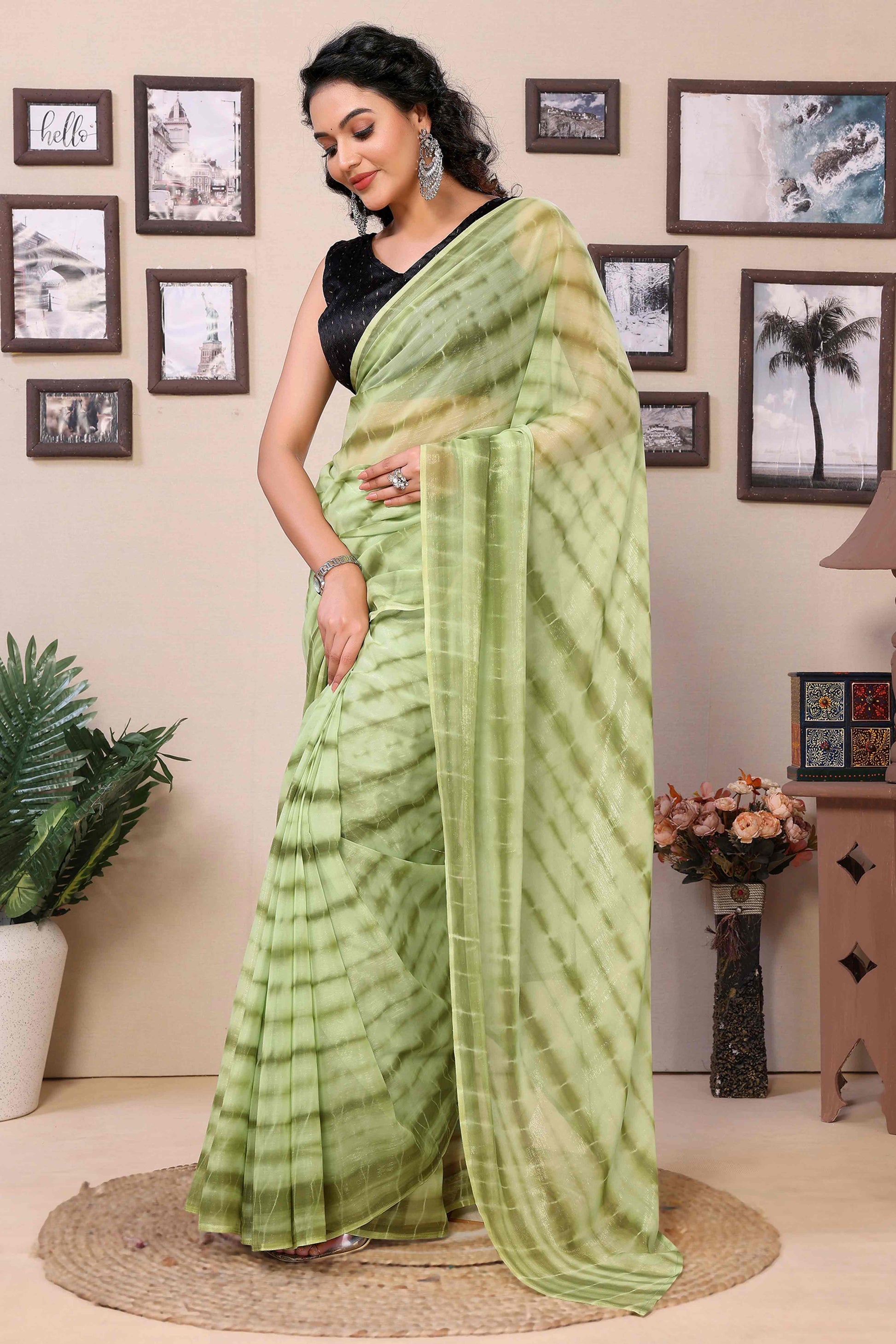 green-shibori-printed-georgette-ready-to-wear-saree