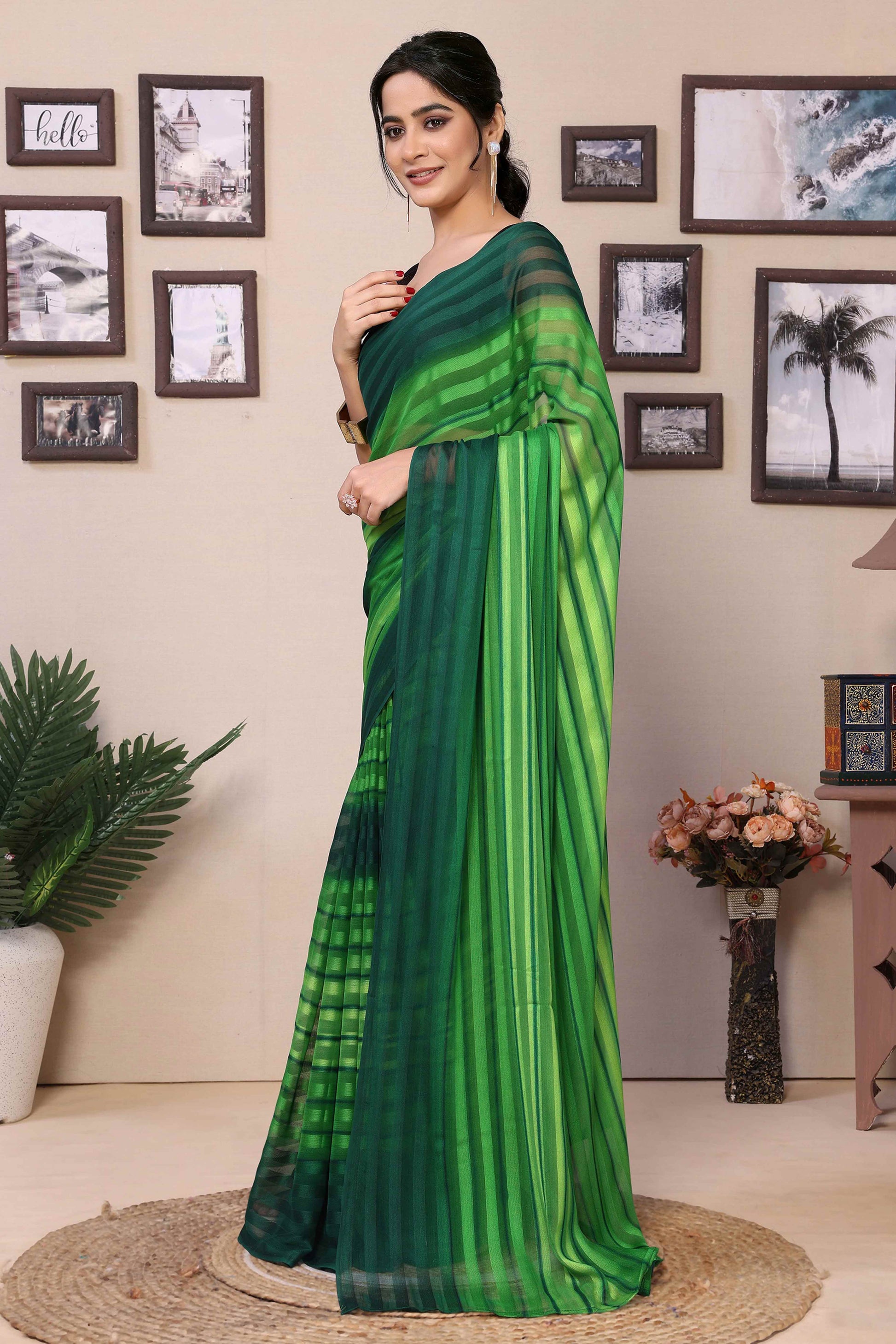 green-striped-printed-georgette-satin-patta-ready-to-wear-saree-5