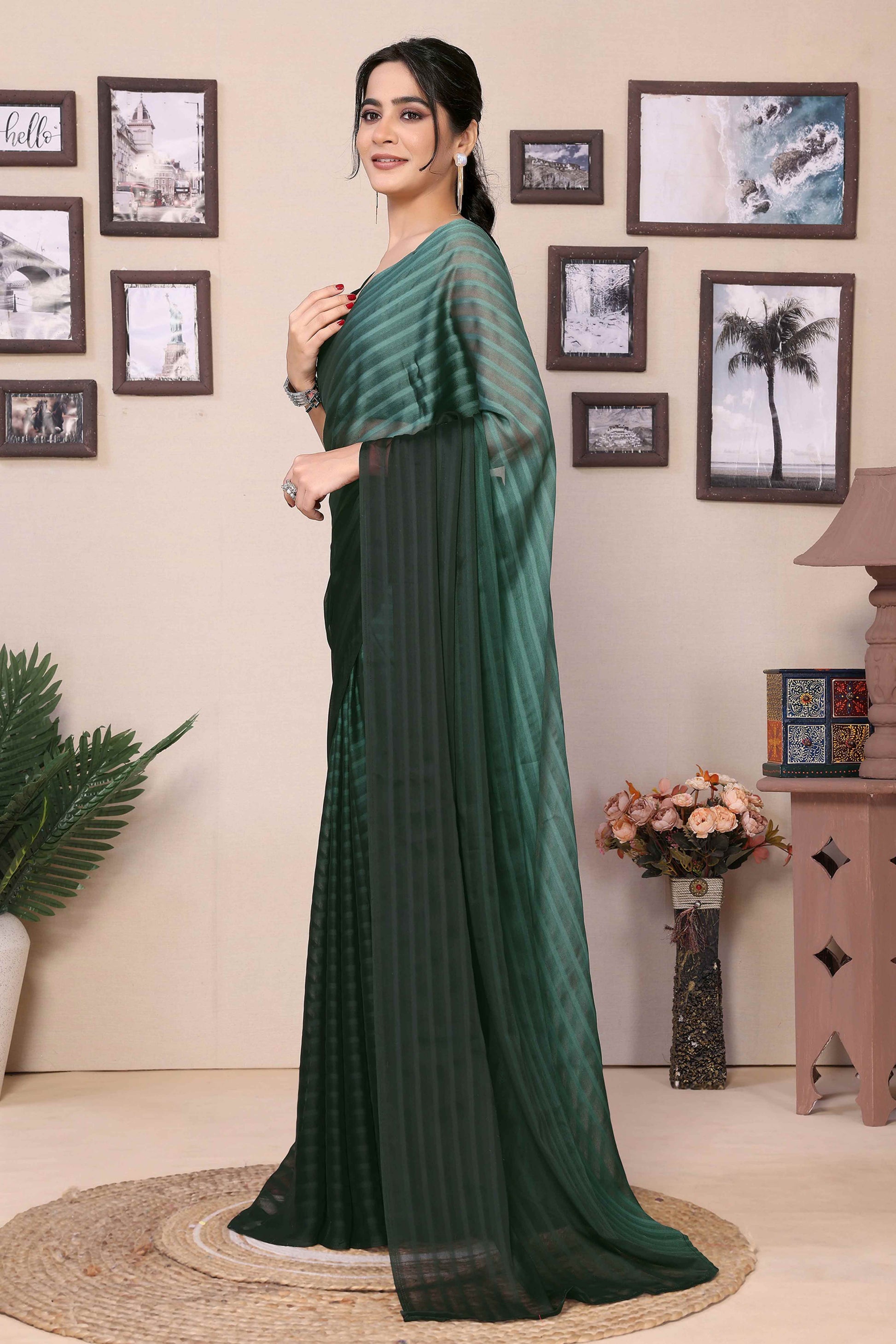 green-striped-printed-georgette-satin-patta-ready-to-wear-saree