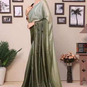 Mehendi Green Solid Printed Chiffon Ready To Wear Ombre Saree