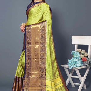 Lemon Green Zari Weaving Cotton Silk Saree
