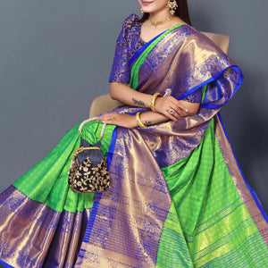 Fresh Green Zari Weaving Cotton Silk Saree