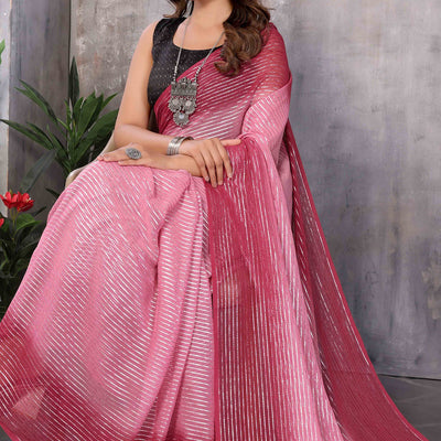 Maroon Striped Zari Woven Art Silk Ready To Wear Saree