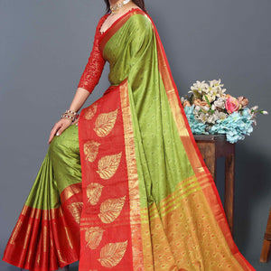 Light Green Zari Weaving Cotton Silk Saree