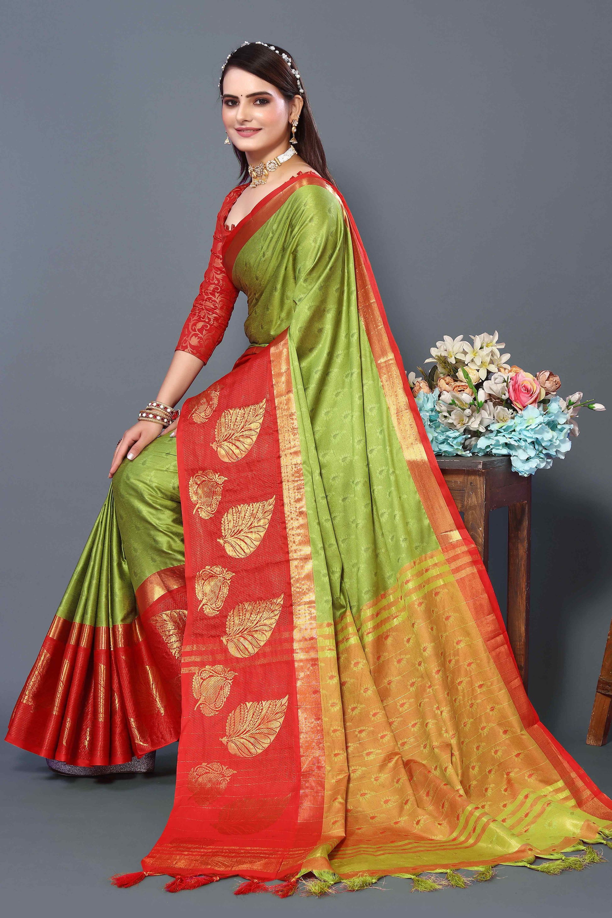Light Green Zari Weaving Cotton Silk Saree