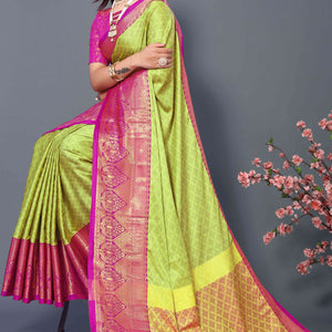 Light Yellow Zari Weaving Cotton Silk Saree