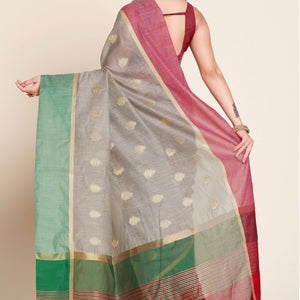 Grey Zari Weaving Cotton Silk Saree