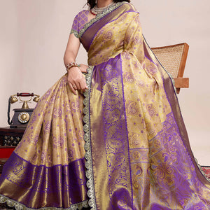 Dark Beige Zari Weaving Kanjivaram Silk Saree