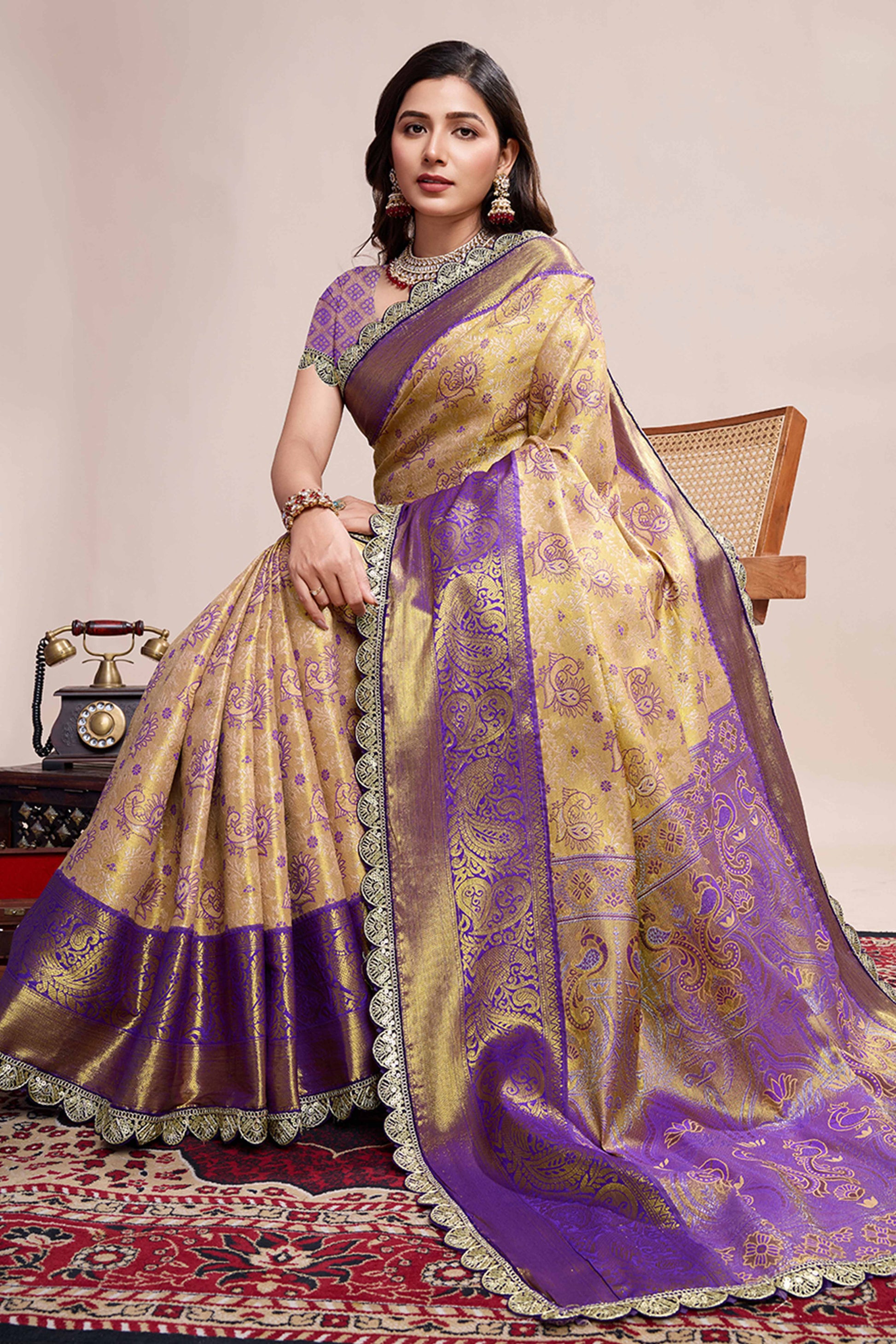 Dark Beige Zari Weaving Kanjivaram Silk Saree