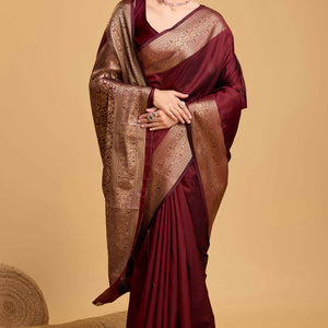 Maroon Zari Weaving Banarasi Silk Saree
