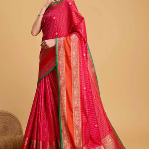 Crimson Red Zari Weaving Banarasi Silk Saree