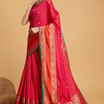 Crimson Red Zari Weaving Banarasi Silk Saree