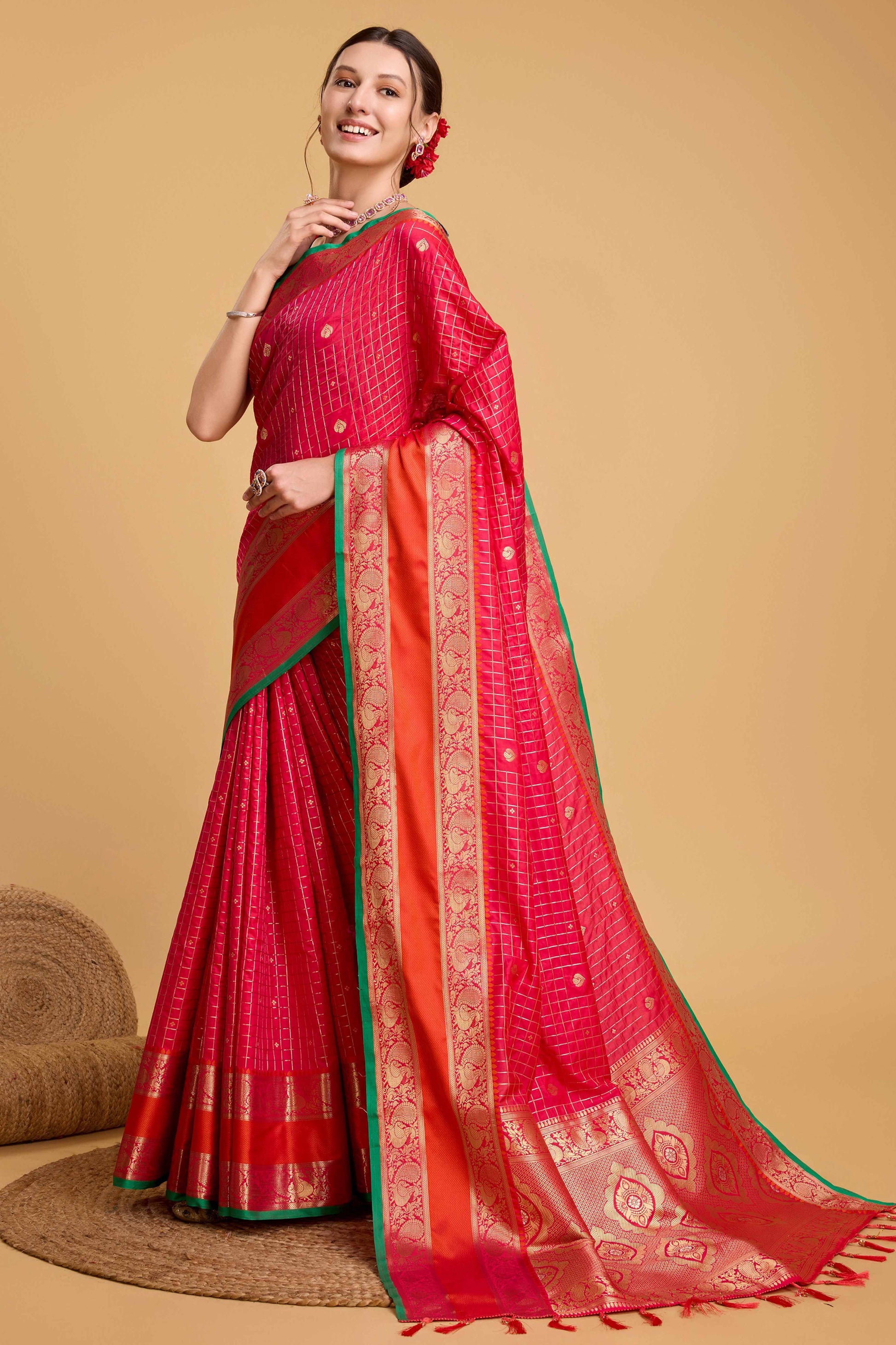 Crimson Red Zari Weaving Banarasi Silk Saree