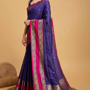 Blue Zari Weaving Banarasi Silk Saree