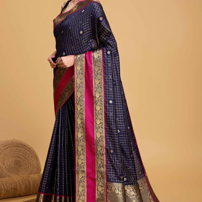 Dark Blue Zari Weaving Banarasi Silk Saree