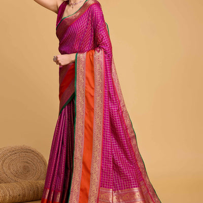 Magenta Zari Weaving Banarasi Silk Saree