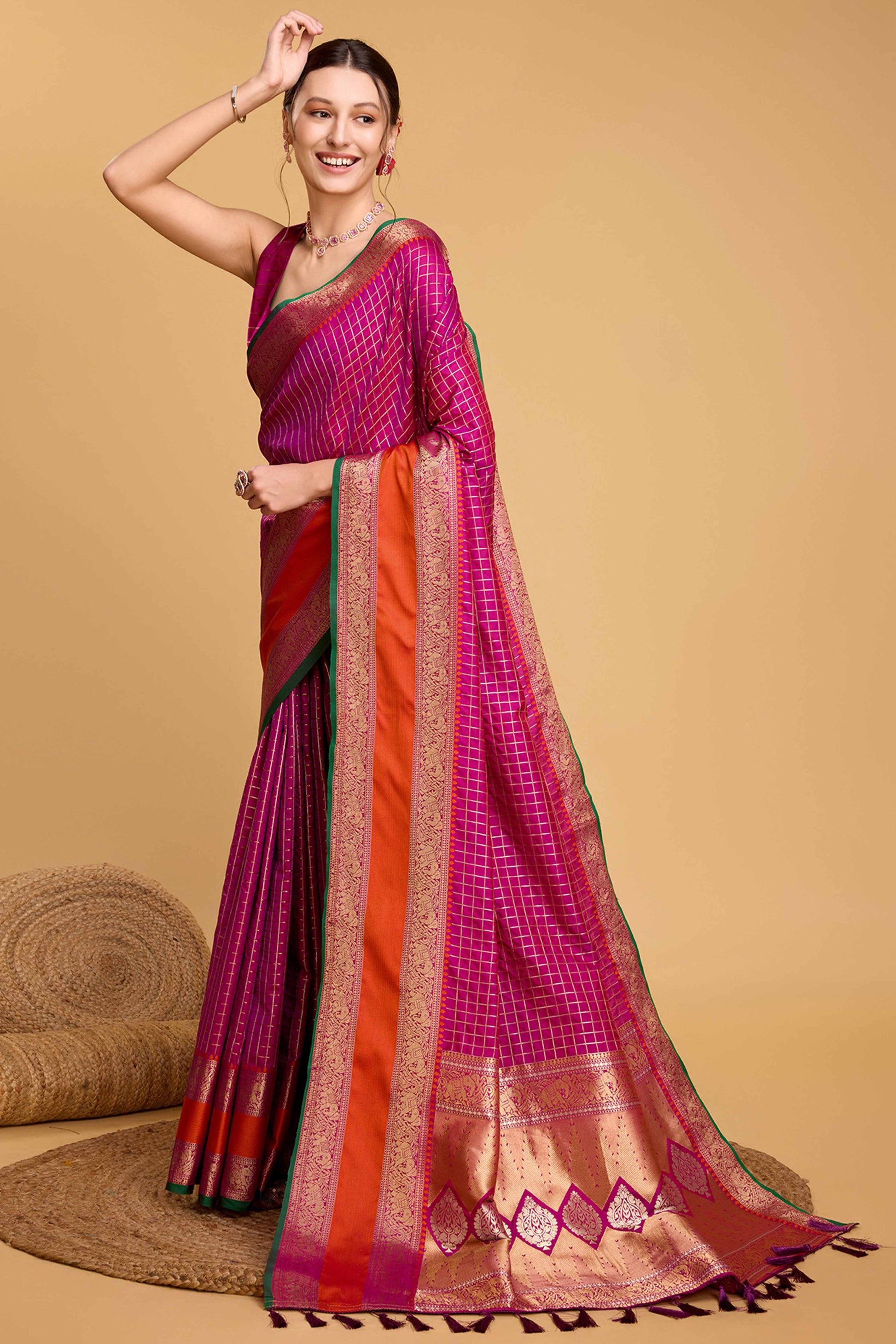 Magenta Zari Weaving Banarasi Silk Saree