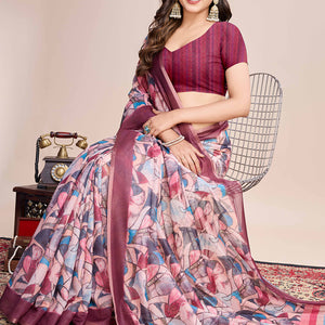 Multicolor Floral Printed Linen Saree